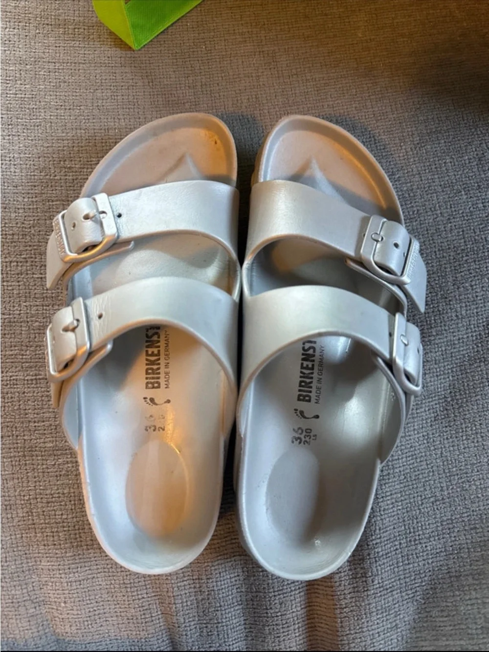 Birkenstock Silver Two-Strap Arizona Sandals